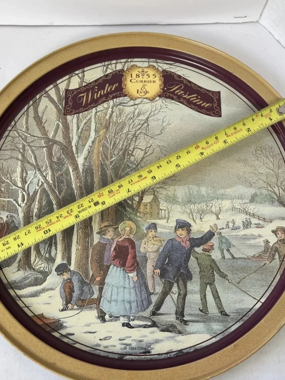 Currier & Ives Winter Pastime Metal Serving Tray 13” Vintage 1994